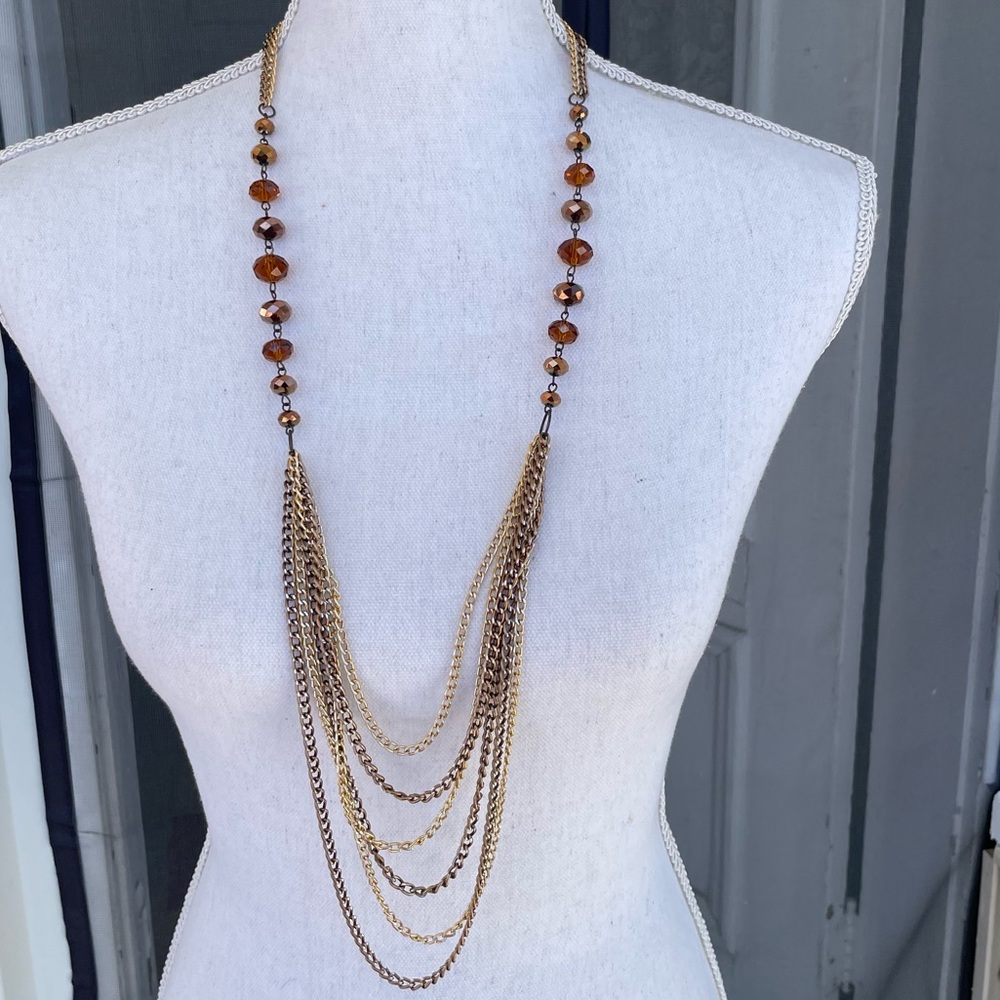 Necklace with Beads and Layered Chainlink
